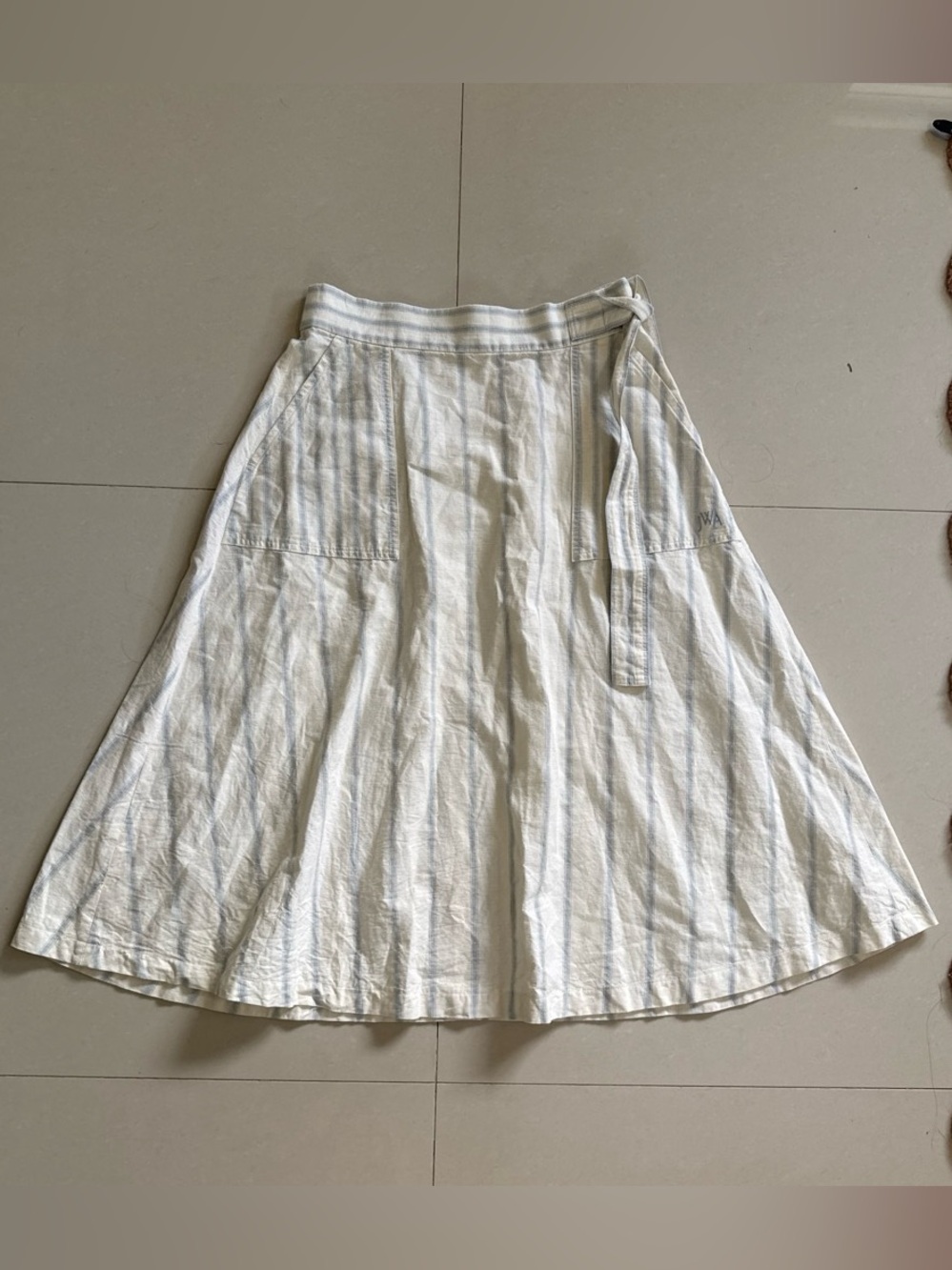 JW ANDERSON x Uniqlo White and Light Blue Striped Midi Skirt Linen Cotton